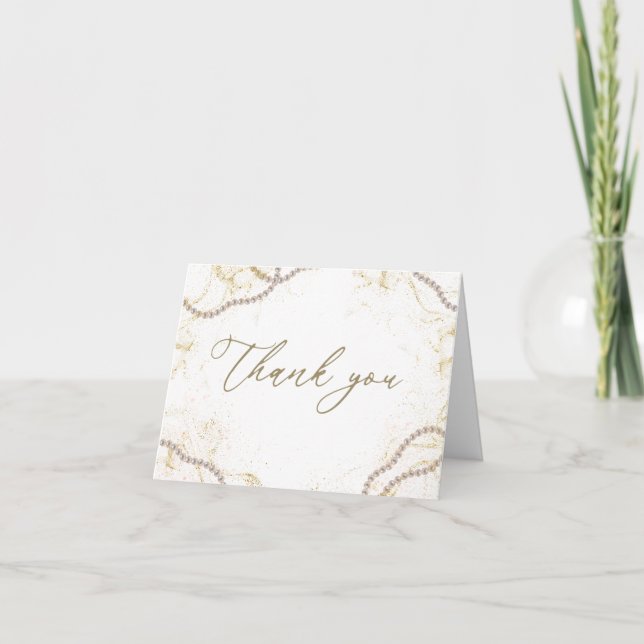 Gold Pearls and Prosecco Bridal Shower  Thank You Card (Front)