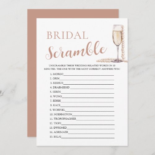 Gold Pearls and Prosecco Bridal Word Scramble Game Invitation