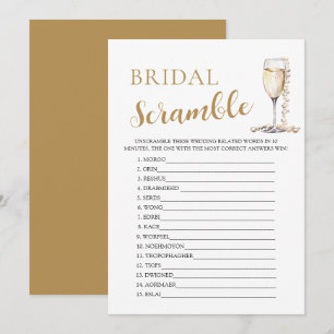 Gold Pearls and Prosecco Bridal Word Scramble Game Invitation