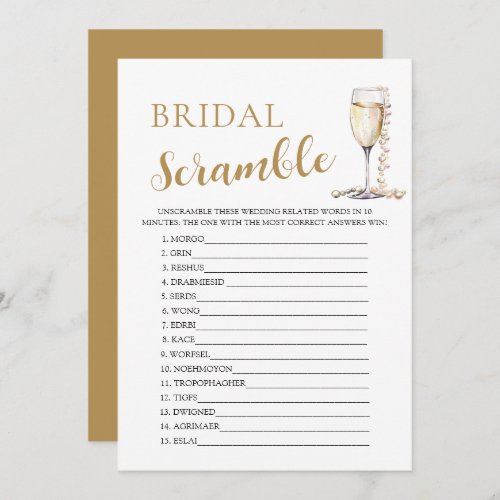 Gold Pearls and Prosecco Bridal Word Scramble Game Invitation