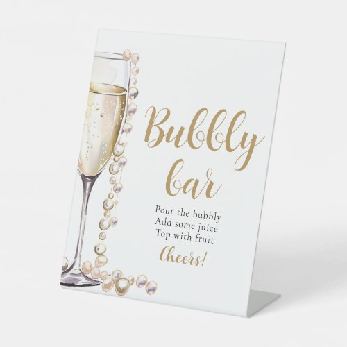 Gold Pearls and Prosecco Champagne Bubbly Bar Sign