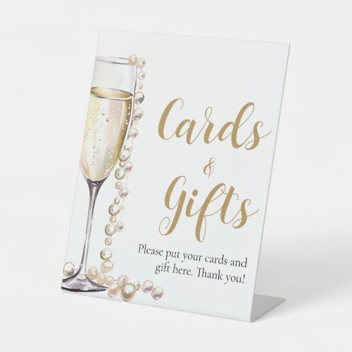 Gold Pearls and Prosecco Champagne Cards And Gifts Pedestal Sign