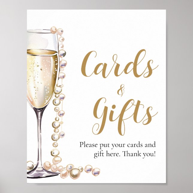 Gold Pearls and Prosecco Champagne Cards And Gifts Poster (Front)