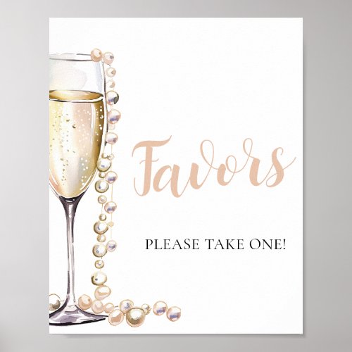 Gold Pearls and Prosecco Champagne Favors Sign