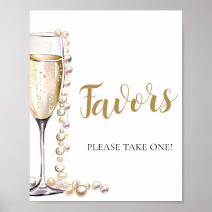 Gold Pearls and Prosecco Champagne Favors Sign