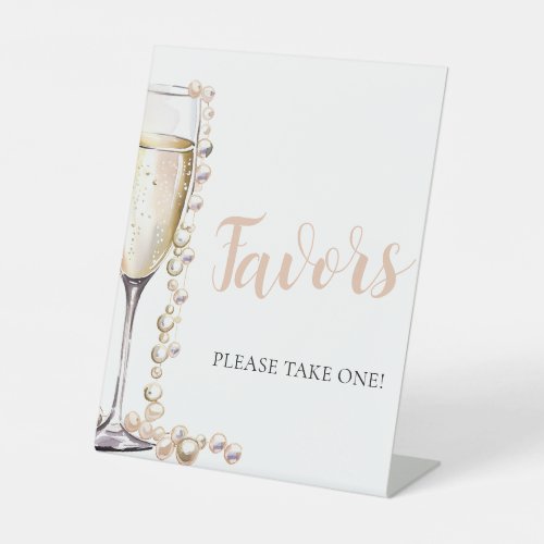 Gold Pearls and Prosecco Champagne Favors Sign