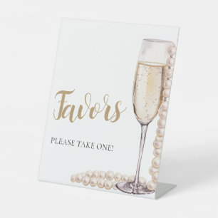 Gold Pearls and Prosecco Champagne Favors Sign