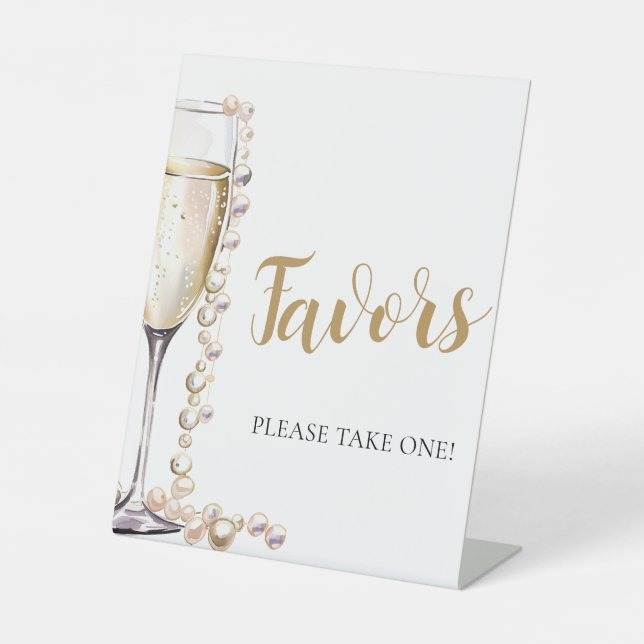 Gold Pearls and Prosecco Champagne Favors Sign (Front)