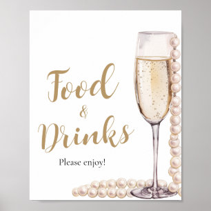 Gold Pearls and Prosecco Champagne Food and Drinks Poster