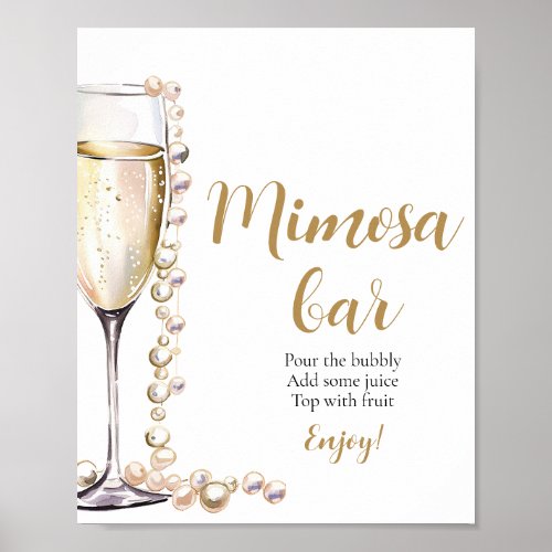 Gold Pearls and Prosecco Champagne Mimosa Bar Sign