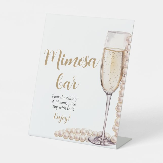 Gold Pearls and Prosecco Champagne Mimosa Bar Sign (Front)