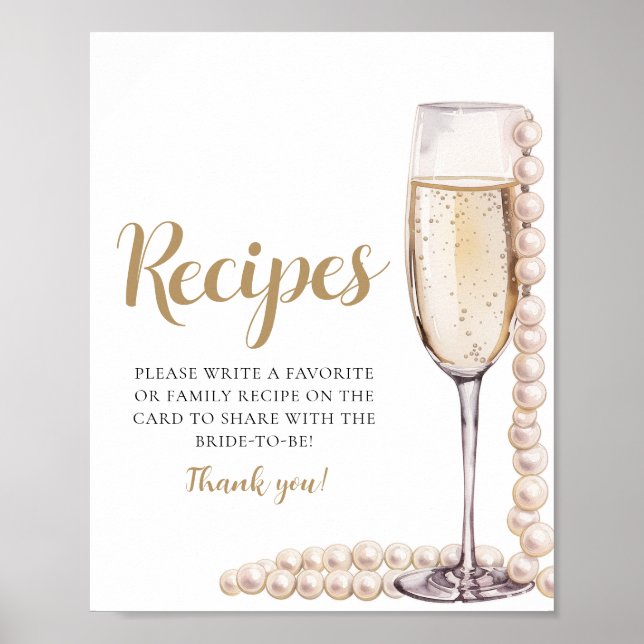 Gold Pearls and Prosecco Champagne Recipes Sign (Front)