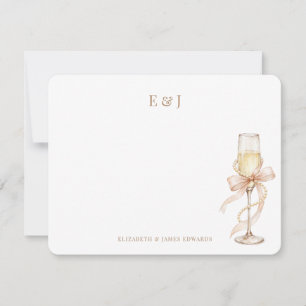 Gold Pearls and Prosecco Elegant Couple Monogram Note Card