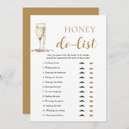 Gold Pearls and Prosecco Honey Do List Bridal Game Invitation