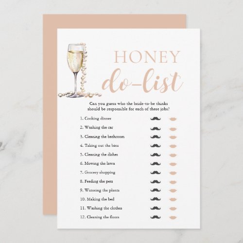 Gold Pearls and Prosecco Honey Do List Bridal Game Invitation