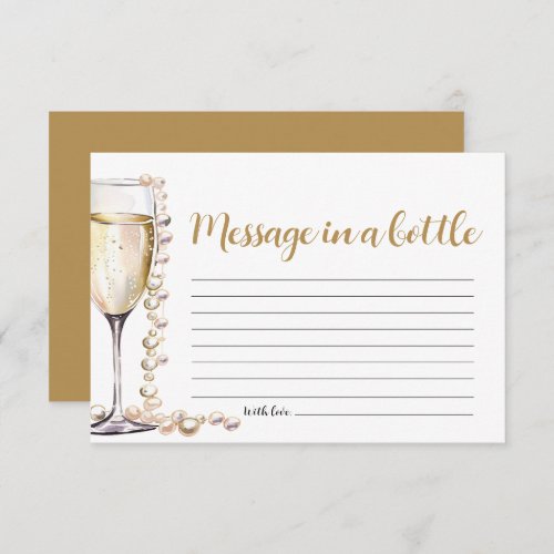 Gold Pearls and Prosecco Message In A Bottle Game Enclosure Card