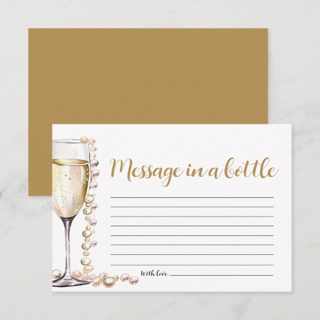 Gold Pearls and Prosecco Message In A Bottle Game Invitation (Front/Back)
