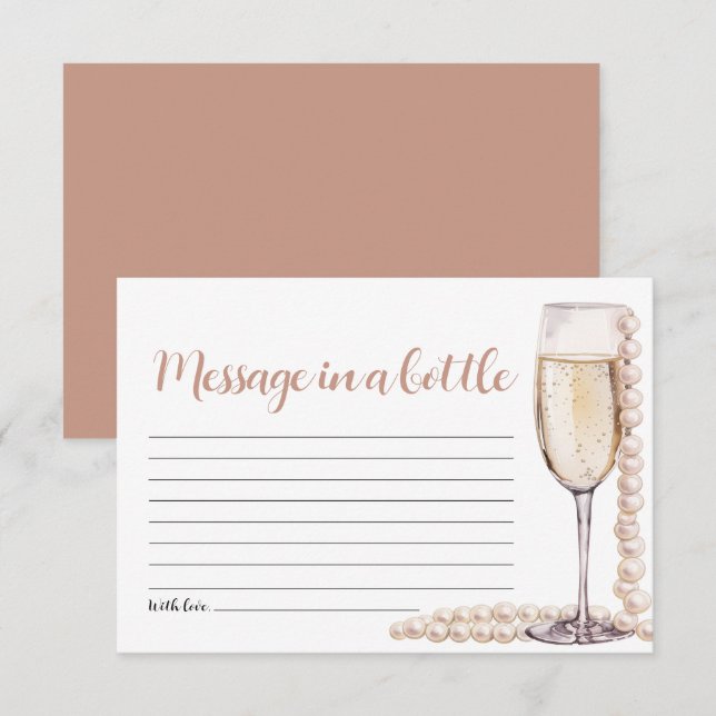 Gold Pearls and Prosecco Message In A Bottle Game Invitation (Front/Back)