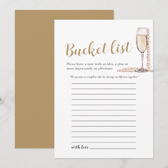 Gold Pearls and Prosecco Wedding Bucket List Game Invitation (Front/Back)