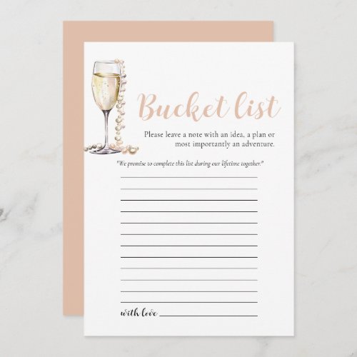 Gold Pearls and Prosecco Wedding Bucket List Game Invitation