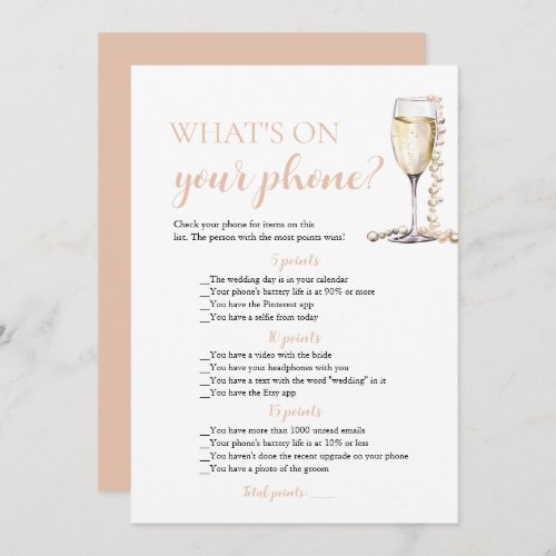 Gold Pearls and Prosecco Whats On Your Phone Game Invitation