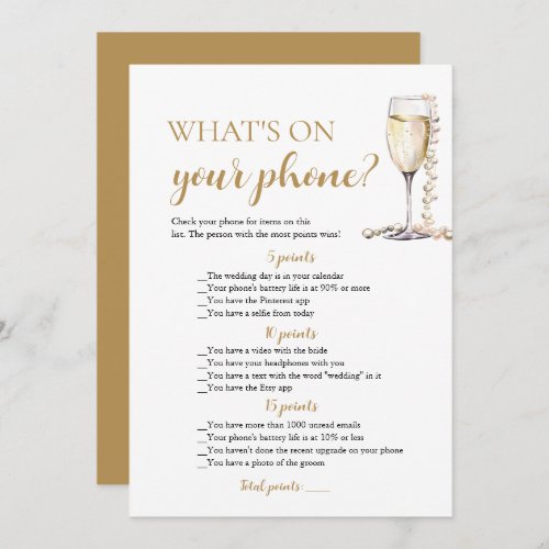 Gold Pearls and Prosecco Whats On Your Phone Game Invitation