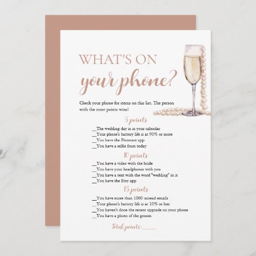 Gold Pearls and Prosecco Whats On Your Phone Game Invitation