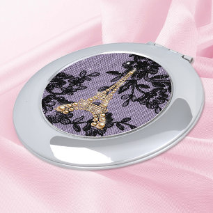 Gold Pearls Eiffel Tower Compact Mirror