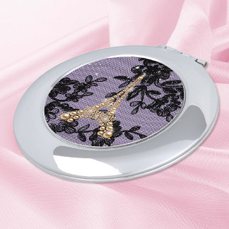 Gold Pearls Eiffel Tower Compact Mirror