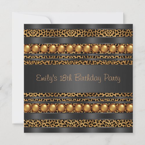 Gold Pearls Leopard Girls 18th Birthday Party Personalized Invitation