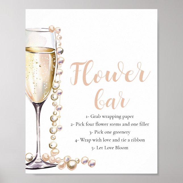 Gold Pearls & Prosecco Champagne Flower Bar Sign (Front)