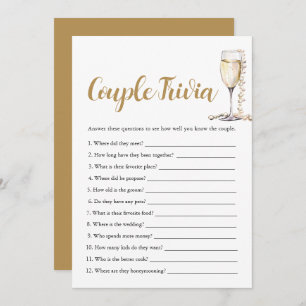 Gold Pearls & Prosecco Couple Trivia Bridal Game Invitation