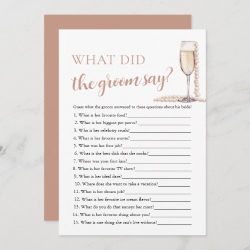 Gold Pearls  Prosecco What Did The Groom Say Game Invitation