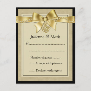 Gold Pearls Ribbon on Black RSVP
