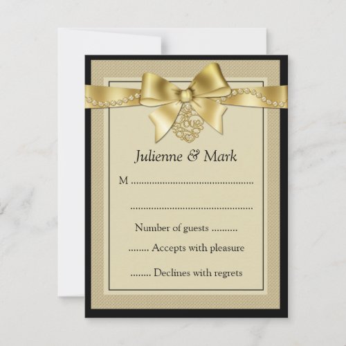 Gold Pearls Ribbon on Black RSVP