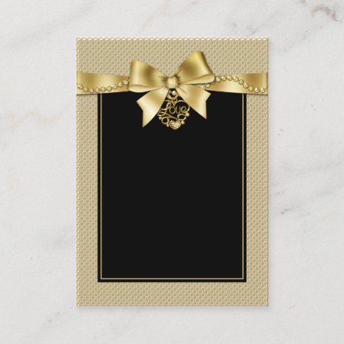 Gold Pearls Ribbon on Black Seating Cards Business Card Templates