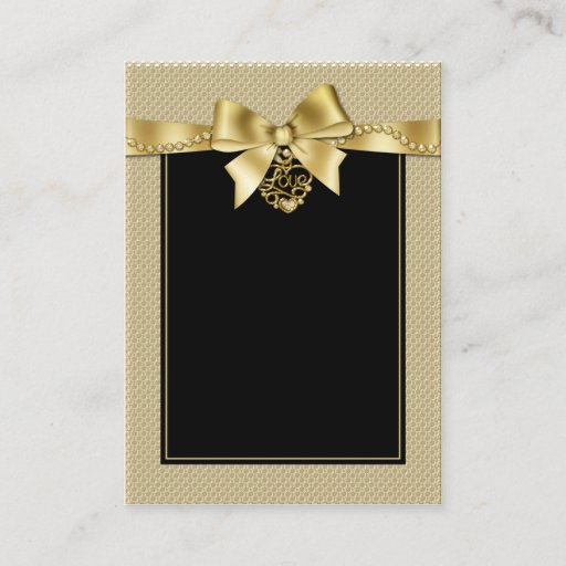 Customizable Gold Pearls Ribbon on Black Seating Cards Business Card Templates