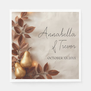 Gold Pears & Olive Leaves Autumn Custom Name Napkins