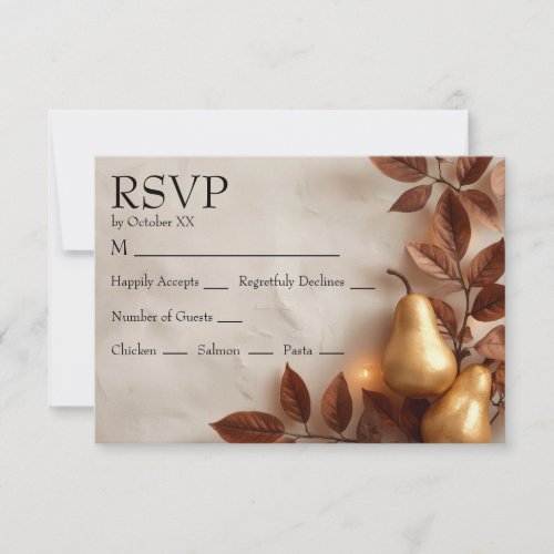 Gold Pears &amp; Olive Leaves Autumn Wedding RSVP Card
