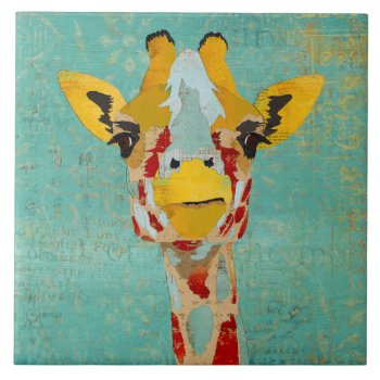 Gold Peeking Giraffe  Tile by NicoleKing at Zazzle