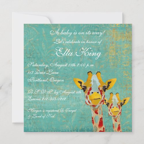 Gold Peeking Giraffes  Baby Invitation