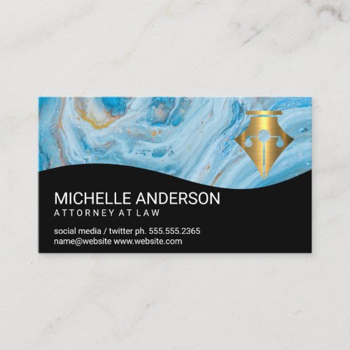 Gold Pen  Justice Scale Logo  Blue Marble Business Card
