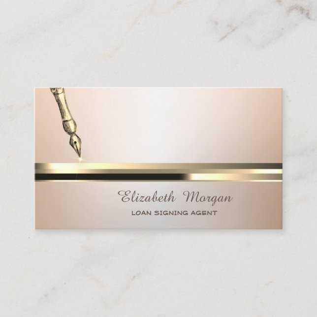 Gold Pen Stripe Luminouse Notary Business Card (Front)