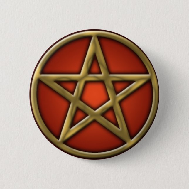Gold Pentacle on Fire Pinback Button (Front)