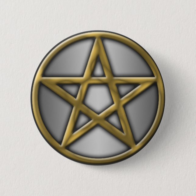 Gold Pentacle on Silver Pinback Button (Front)