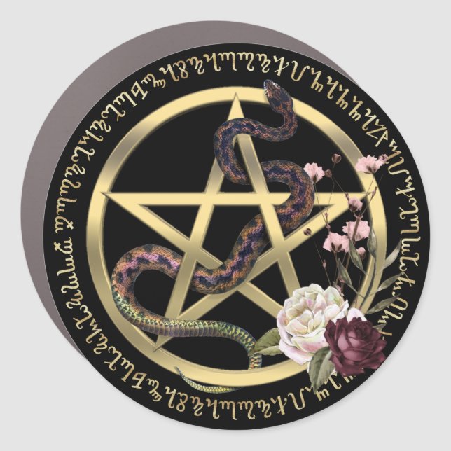 Gold Pentacle Roses & Serpent Theban Protection Car Magnet (Front)