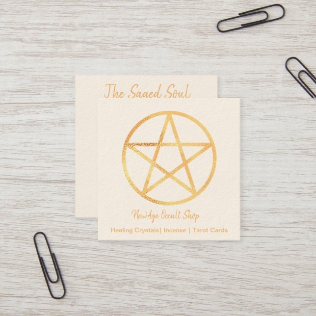 Gold Pentagram  Square Business Card (Front/Back In Situ)