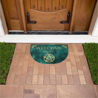 Gold Pentagram Symbol on Green Doormat