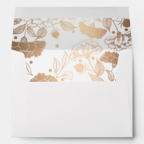 Gold Peonies Floral Pattern Wedding Envelope - White and gold floral pattern wedding envelopes