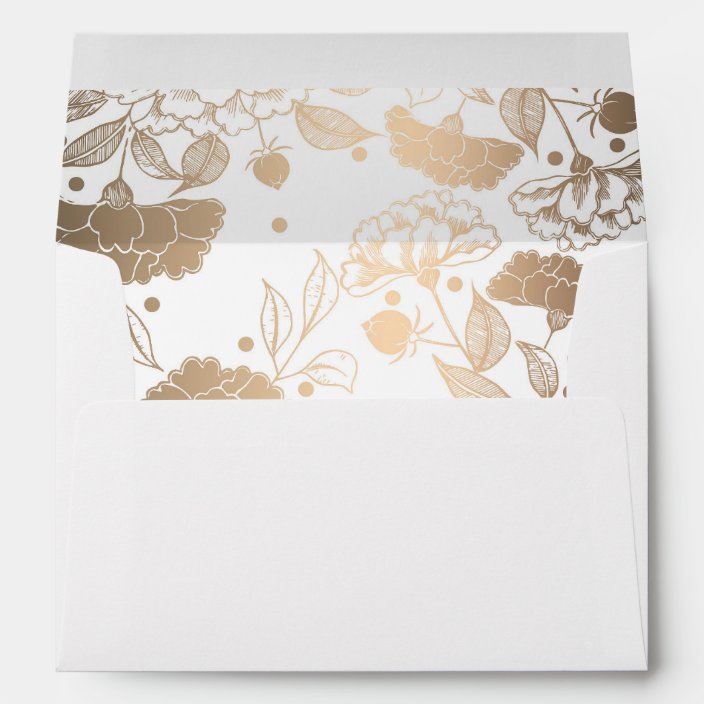 Gold Peonies Floral Pattern Wedding Envelope | Zazzle.com